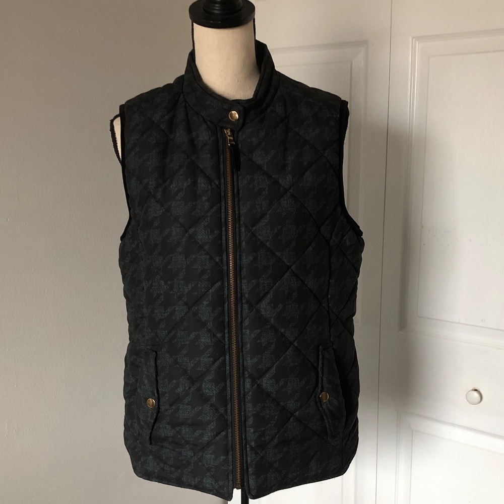 KENSIE JEANS Women Black-Green Print Quilted Puffy Vest | M